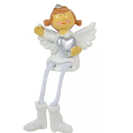 Lógólábú angyal szívvel poly fehér 6cm