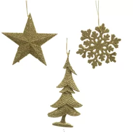 Akasztós karácsonyi dísz glitteres arany 10-15cm