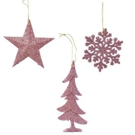 Akasztós karácsonyi dísz glitteres bársony rózsaszín 10-15cm   Akasztós karácsonyi dísz glitteres bársony rózsaszín 10-15cm