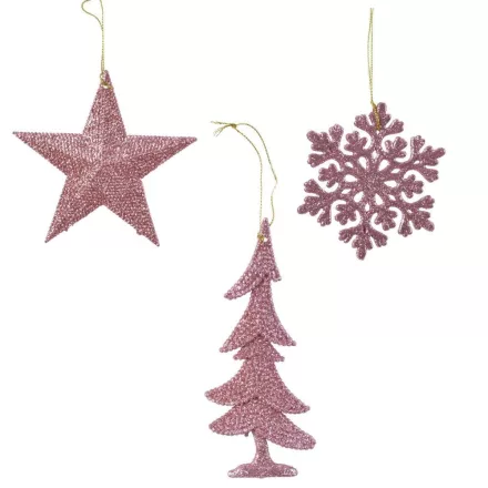 Akasztós karácsonyi dísz glitteres bársony rózsaszín 10-15cm