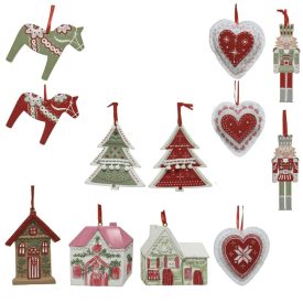 Akasztós karácsonyi dísz poly-fa textil M5-10cm