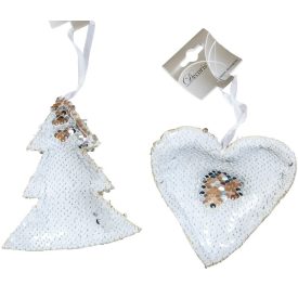 Flitteres akasztós dísz fehér-ezüst 12cm Flitteres akasztós dísz fehér-ezüst 12cm