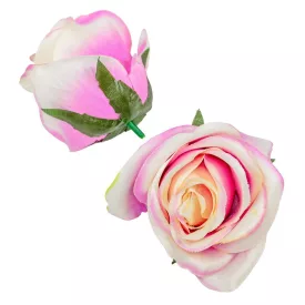 Rózsa virágfej lila-krém D7cm 12db/csom