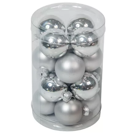 Üveggömb akasztós ezüst 3,5cm 16db-os csomag
