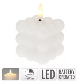   Golyós kocka gyertya fehér LED-es időzítős elemes (elemmel) 6x6cm