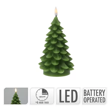 Fenyő gyertya LED-es időzítős elemes (elem nélkül) zöld 17cm