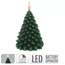   Fenyő gyertya LED-es zöld időzítős elemes (elem nélkül) M11cm