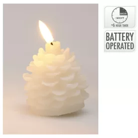 Toboz gyertya LED-es időzítő elemes fehér M7cm