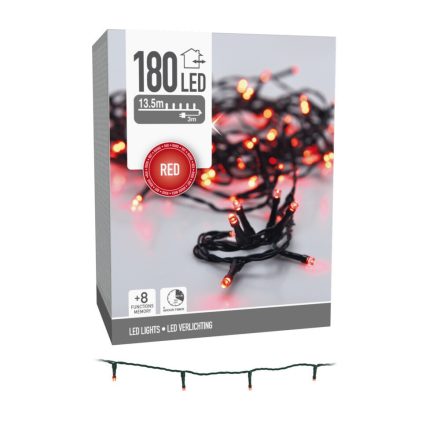 Fényfüzér 180 LED-es programos időzítős adapters piros