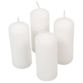 Bársony glitter henger gyertya 40x100mm fehér 4db/csom (db ár)   Bársony glitter henger gyertya 40x100mm fehér 4db/csom (db ár)
