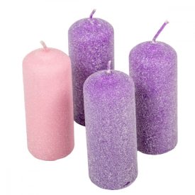 Bársony glitter henger gyertya 40x100mm lila+rózsaszín 4db/csom (db ár)   Bársony glitter henger gyertya 40x100mm lila+rózsaszín 4db/csom (db ár)