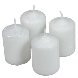 Bársony glitter henger gyertya 50x75mm fehér 4db/csom (db ár)   Bársony glitter henger gyertya 50x75mm fehér 4db/csom (db ár)