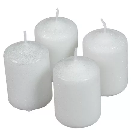 Bársony glitter henger gyertya 50x75mm fehér 4db/csom (db ár)