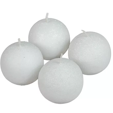 Bársony glitter gömb gyertya 60mm fehér 4db/csom (db ár)