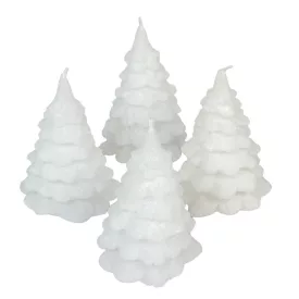 Bársony glitter fenyőfa gyertya 75x100mm fehér 4db/csom