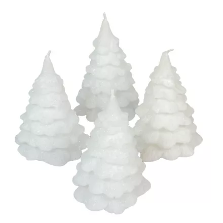 Bársony glitter fenyőfa gyertya 75x100mm fehér 4db/csom