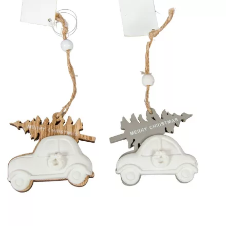 Akasztós kisautós fenyős dísz 6cm