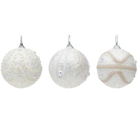 Gyöngy mintás gömb glitteres fehér 8cm