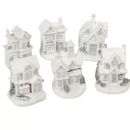 Házikó világító polyresin glitteres fehér 9cm