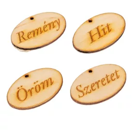   Adventi gravírozott ovál tábla natúr fa 4cm 4db-os csomag