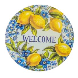   Nyomtatott fa tábla koszorú közép  Welcome citromos 11,8cm
