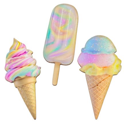 Nyomtatott dekorkarton színes fagyi pasztell 7cm 3db-os csomag