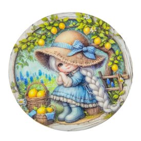 Nyomtatott fa tábla koszorú közép Citromos lány 11,8cm