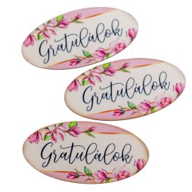   Nyomtatott dekorkarton - Gratulálok ovál tábla 8cm 3db-os csomag
