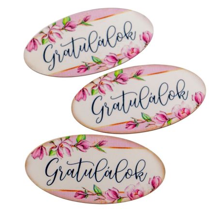 Nyomtatott dekorkarton - Gratulálok ovál tábla 8cm 3db-os csomag