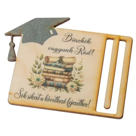   Nyomtatott fa  Diplomaosztó és ballagási pénztartó  kalappal 12,5x9,5cm