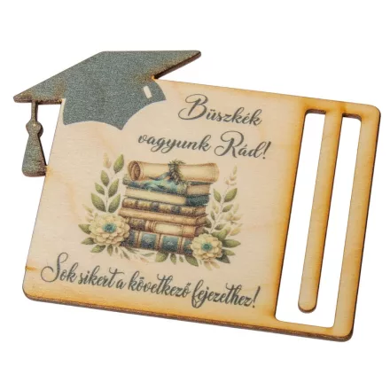 Nyomtatott fa  Diplomaosztó és ballagási pénztartó  kalappal 12,5x9,5cm