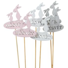   Nyuszi apa-gyerek beszúró rózsaszín-fehér-szürke 28cm 6db-os csomag