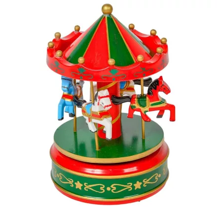 Zenélő körhinta lovas zöld-piros 17cm