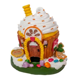 Muffin kunyhó LED-es narancsos polyresin 11,5cm