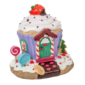 Muffin kunyhó LED-es epres polyresin 11,5cm