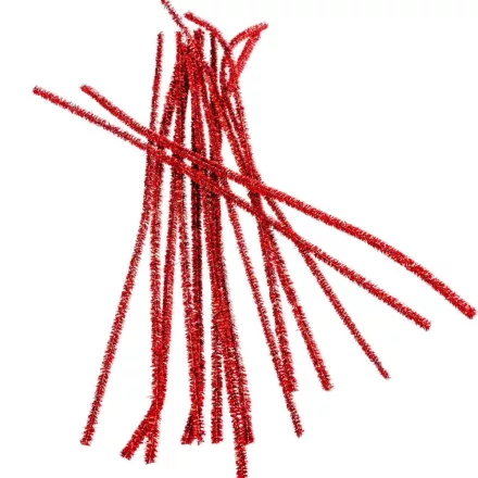 Csillámos zsenília drót piros 30cm 100db-os