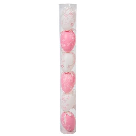 Tojás virág mintával műa rózsaszín-fehér 6cm 6db-os