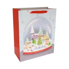 Ajándék tasak Karácsonyi faluval glitteres 23x32cm