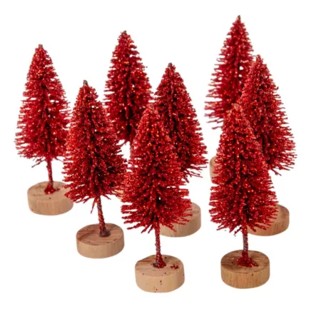 Mini fenyő glitteres piros 6,5cm 8db-os csomag