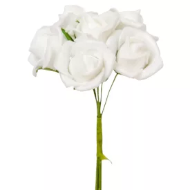 Polifoam rózsa csokor 6 virágos fehér 13cm
