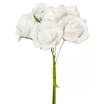 Polifoam rózsa csokor 6 virágos fehér 13cm
