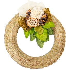 Szalma koszorú hazai szárazvirág díszítéssel 25cm Szalma koszorú hazai szárazvirág díszítéssel 25cm