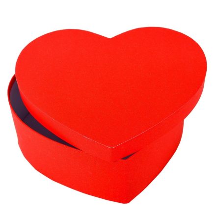 Papír doboz szív alakú arany csillámos piros 21cm x 8cm