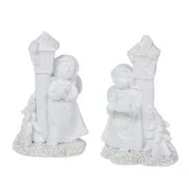 Angyal lámpással polyresin fehér 9cm