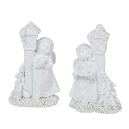 Angyal lámpással polyresin fehér 9cm