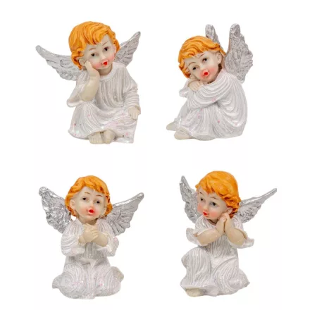 Angyal ezüst szárnnyal polyresin 6cm