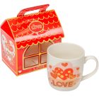 Bögre szíves házikós díszdobozban 13,5x10,5x14cm