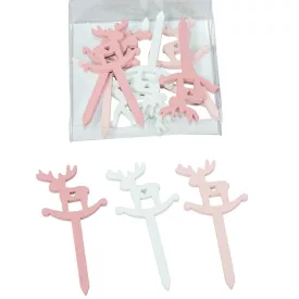   Rénszarvas leszúrható rózsaszin-fehér 8cm 12db-os csomag