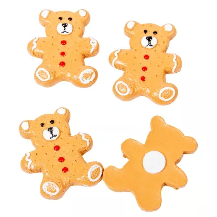 Mézeskalács maci öntapadós polyresin 4cm 4db-os csomag