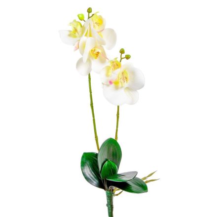 Orchidea ág levéllel gumi fehér 48cm